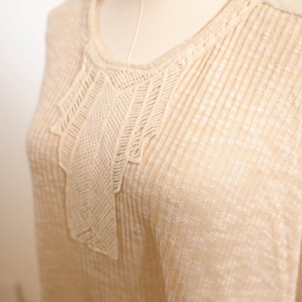 Altar'd State Cream Tan Crochet Lace Back High Low Knit Top Small - Picture 2 of 10